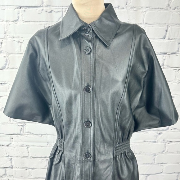 & Other Stories Structured Leather Collard Midi Dress Black 8 Vamp Goth Witchy - Picture 7 of 16